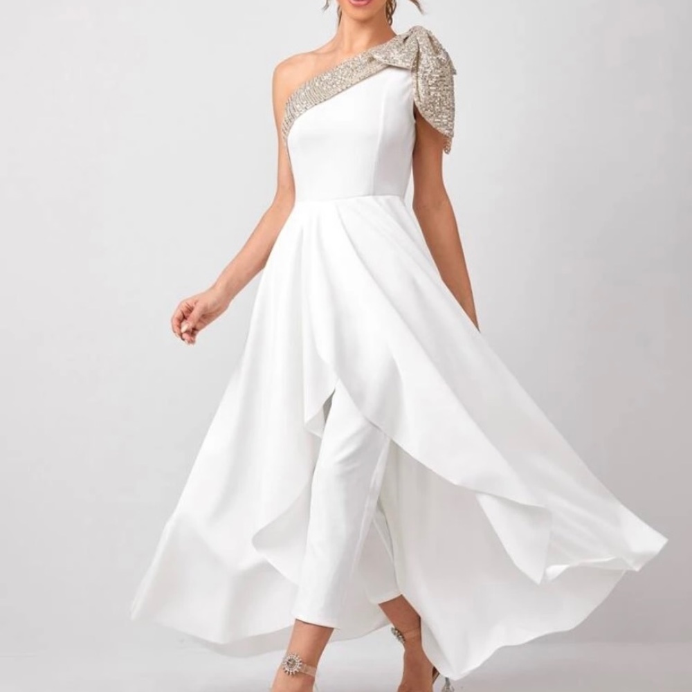 White jumpsuit with skirt pageant formal size XS